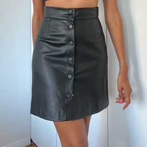 Black faux leather button up high-waist mini skirt